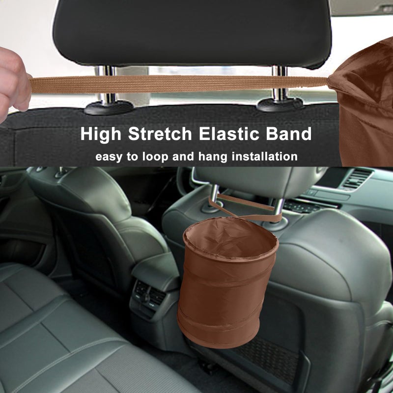 Kincown Car Trash Can  2 Packs Mini Collapsible Car Trash Bin for Front Back Seat  Pop up Car Garbage Can  Portable Car Trash Bag Hanging for Vehicle SUV Rv Truck Accessories Interior  Brown - Image 4